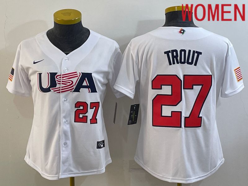 Women 2023 World Cub USA 27 Trout White Nike MLB Jersey3